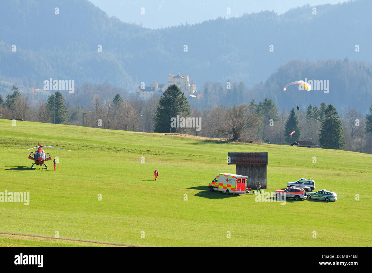 Paragliding accident at the Neuschwanstein Castle/Bavaria Stock Photo