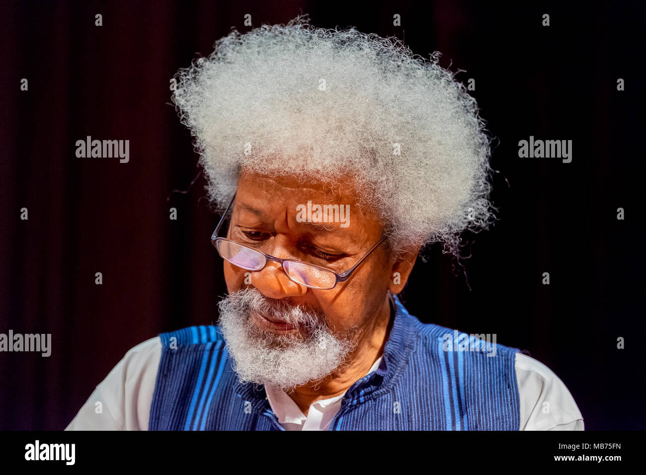 Venice, ITALY. 7 April, 2018. Nigerian Wole Soyinka playwright, poet and essayist. He was awarded the 1986 Nobel Prize in Literature, the first African to be honoured in that category.  Attends a photocall during Incroci di Civiltà International Literature Festival on April 7, 2018 in Venice, Italy.© Stefano Mazzola/Awakening/Alamy Live News Stock Photo
