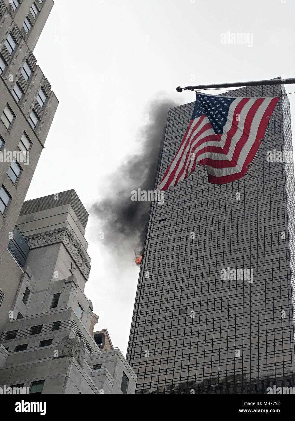 New York City, USA. 7th April, 2018. Buring fire in the Trump tower on the Fifth Avenue in Manhattan, New York City, Sathurday 7 2018; Credit: Nino Marcutti/Alamy Live News Stock Photo