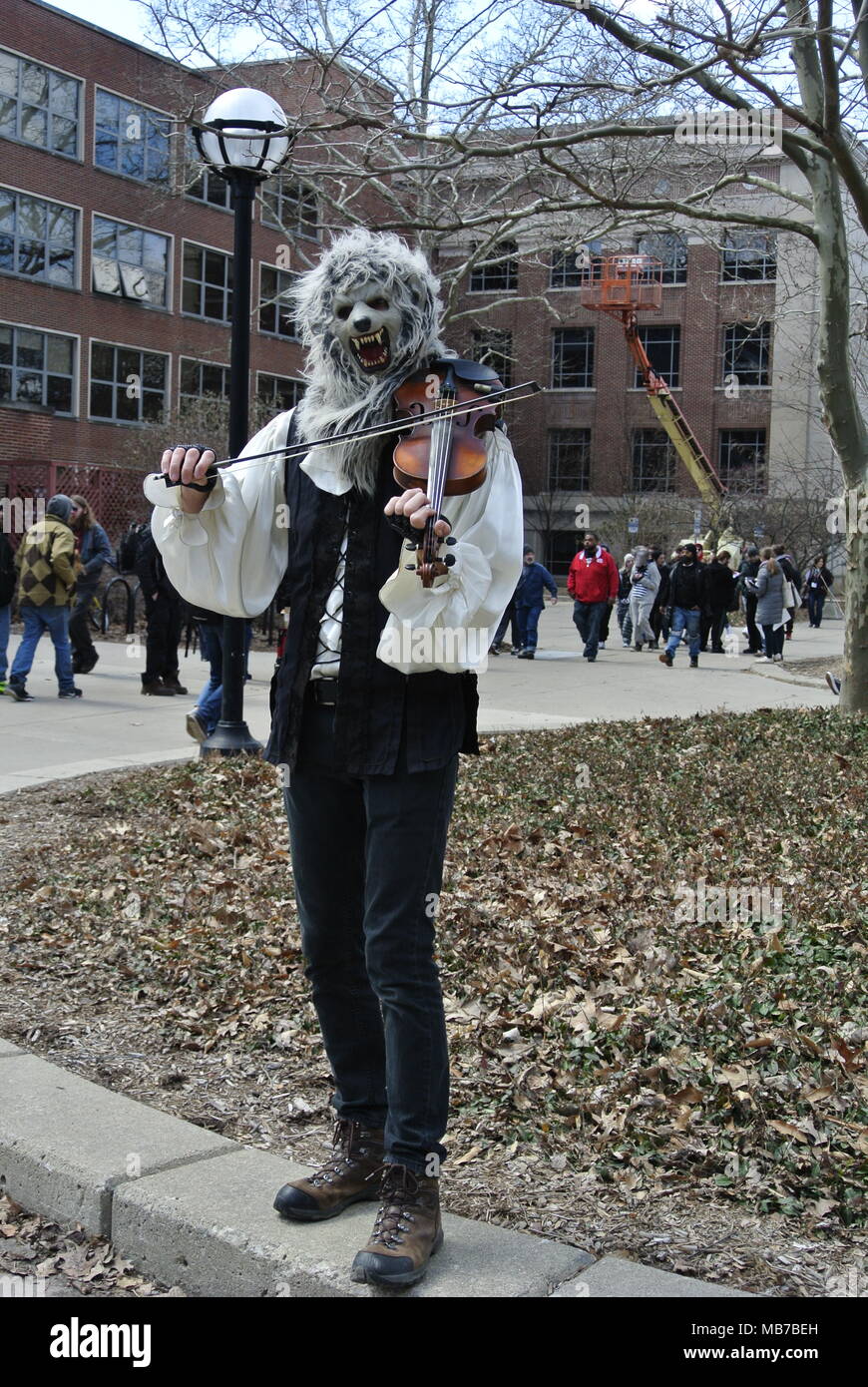 Ann Arbor, Michigan, USA.  7 April 2018.  Street performer at the 47th annual Hash Bash event.  Credit, Jeffrey Wickett/Alamy Live News. Stock Photo