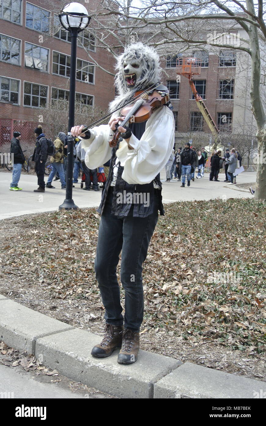 Ann Arbor, Michigan, USA.  7 April 2018.  Street performer at the 47th annual Hash Bash event.  Credit, Jeffrey Wickett/Alamy Live News. Stock Photo