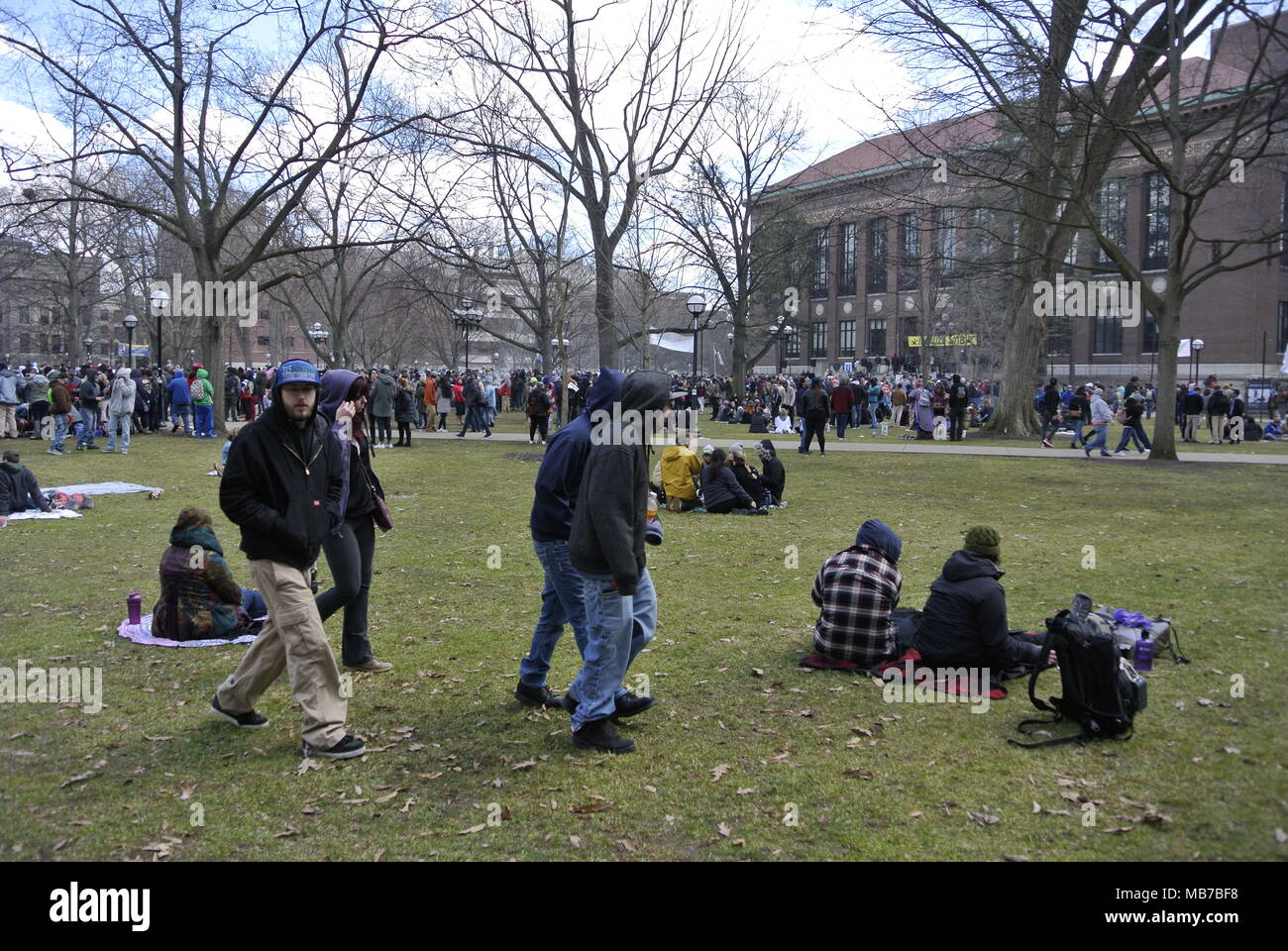 Ann Arbor, Michigan, USA.  7 April 2018. Crowds listening to speakers at the 47th Annual Hash Bash event.   Credit, Jeffrey Wickett/Alamy Live News. Stock Photo