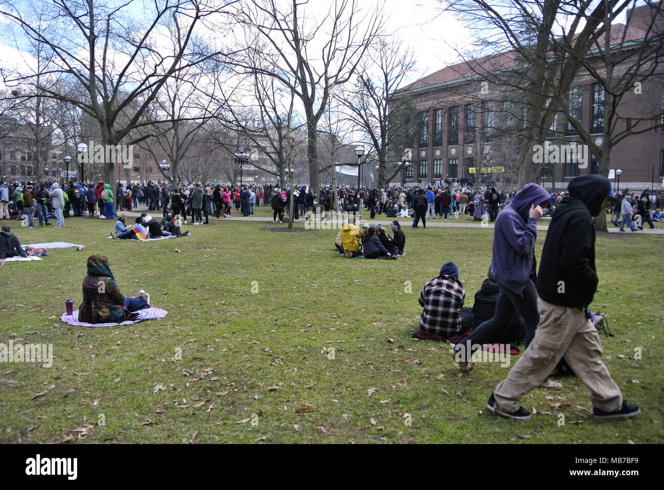 Ann Arbor, Michigan, USA.  7 April 2018. Crowds listening to speakers at the 47th Annual Hash Bash event.   Credit, Jeffrey Wickett/Alamy Live News. Stock Photo