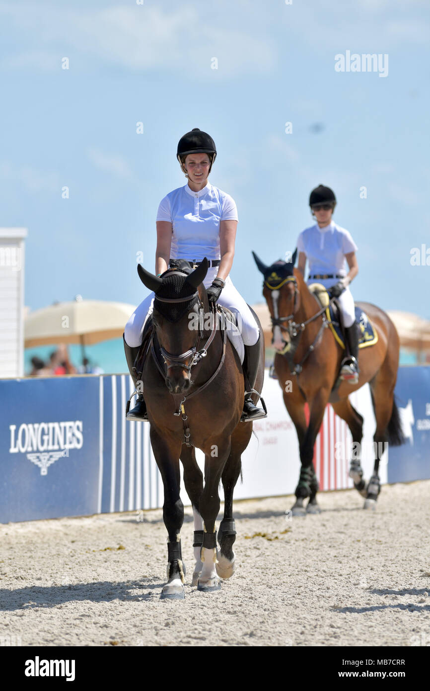 MIAMI BEACH, FL - APRIL 06: Athina Onassis attends the Longines Global Champions Tour stop in Miami Beach. Athina Helene Onassis Roussel is a French-Greek heiress, the only surviving descendant of Greek shipping magnate Aristotle Onassis, and the sole heir of Aristotle's daughter Christina Onassis, who inherited 55% of his fortune on April 6, 2018 in Miami Beach, Florida.  People:  Athina Onassis Stock Photo