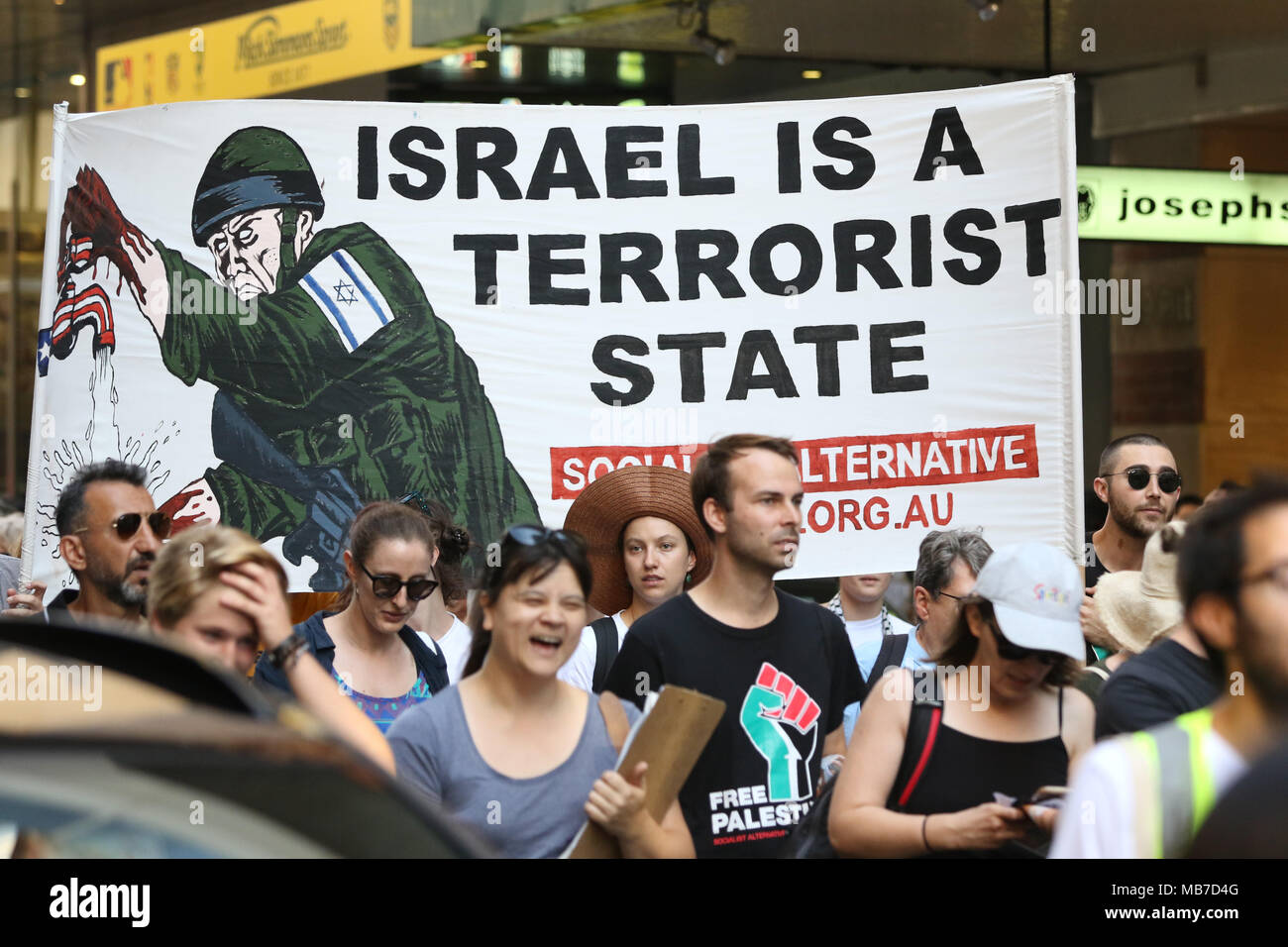 Sydney Australia 8th April 2018 Palestine Action Group Sydney Held A Rally From 1pm At Sydney Town Hall Followed By A March Via Pitt Street Mall To The Us Consulate And Returning
