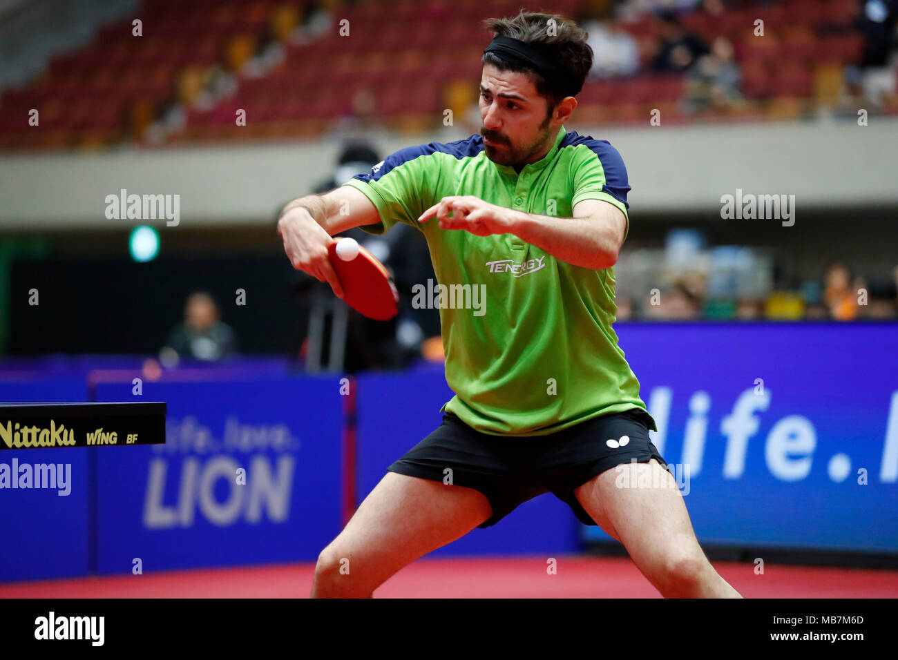 Yokohama Cultural Gymnasium, Kanagawa, Japan. 8th Apr, 2018. Alamian Nima  (IRI), APRIL 8, 2018 - Table Tennis : 31st LION ITTF ATTU Asian Cup  Yokohama 2018 Men's Singles 7th place match at