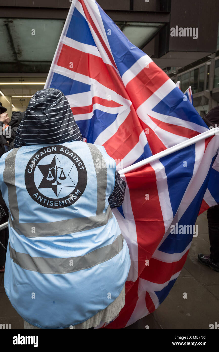 London, UK. 8th April, 2018. Hundreds of protesters including members of the British Jewish community gather outside The Labour Party’s headquarters on Victoria Street to campaign against antisemitism in the party. Credit: Guy Corbishley/Alamy Live News Stock Photo