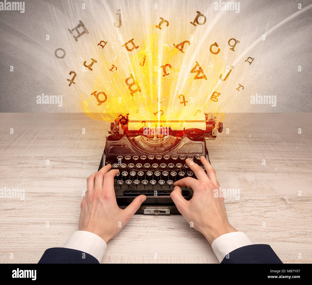 First person perspective image with exploding letters from a vintage ...