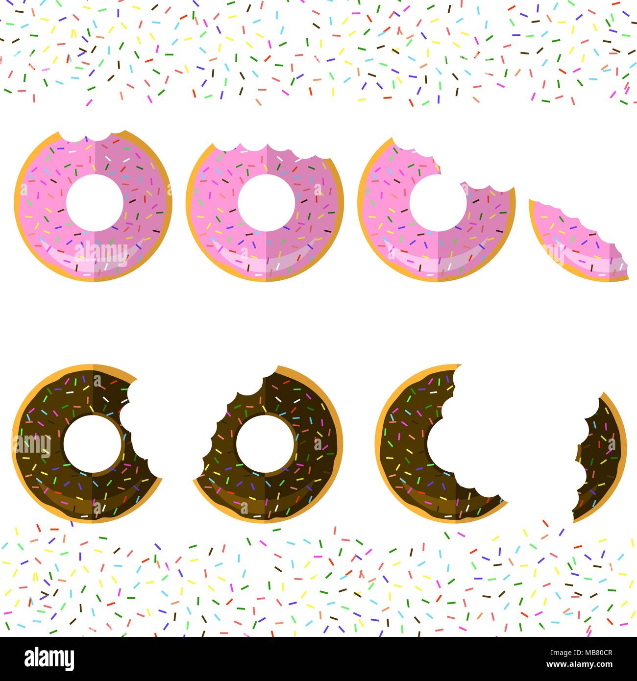 Sweet Glaze Pink and Brown Donuts on Sparkles Background. Fast Food ...