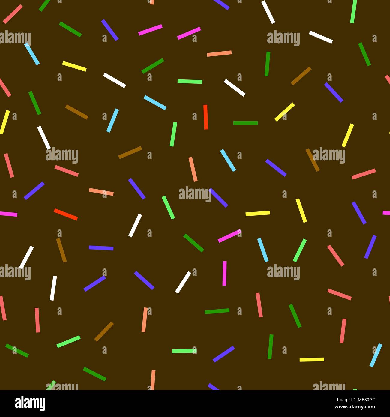 Sweet Donut Brown Texture. Glaze and Colored Sprinkles Seamless Pattern Stock Vector