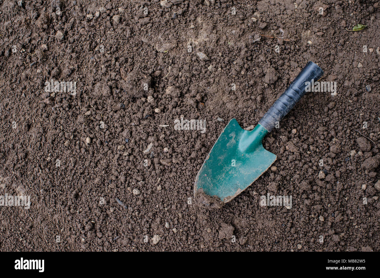 small spade on garden soil Stock Photo Alamy