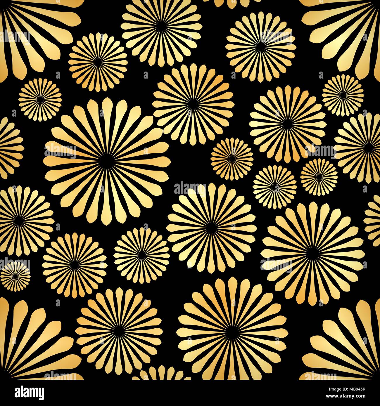 Abstract Golden flowers on black background. Vector illustration Stock ...