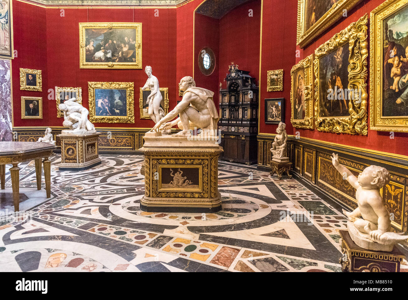 The Uffizi Gallery is a prominent art museum located adjacent to the Piazza della Signoria in the Historic Centre of Florence. Stock Photo