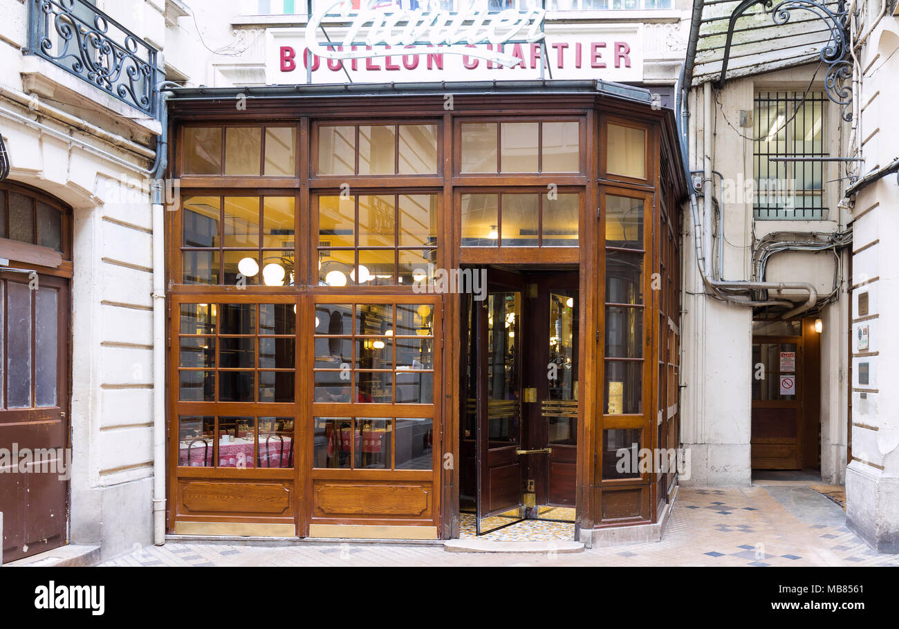 Entrance of the Bouillon Chartier historic restaurant founded in a