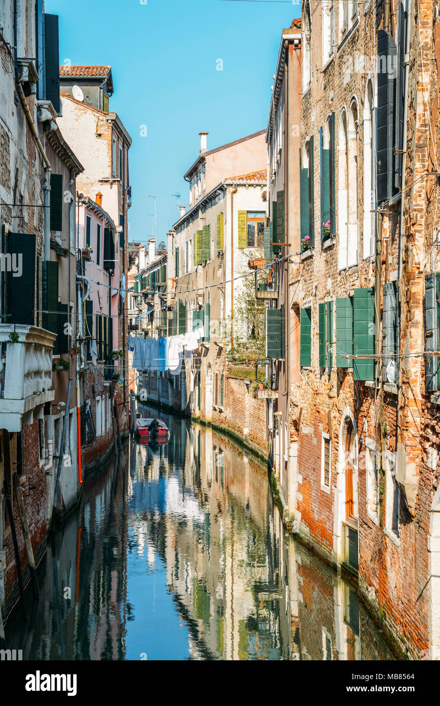 Colourful and relaxing canal in Venice, Veneto, Italy. Stock Photo