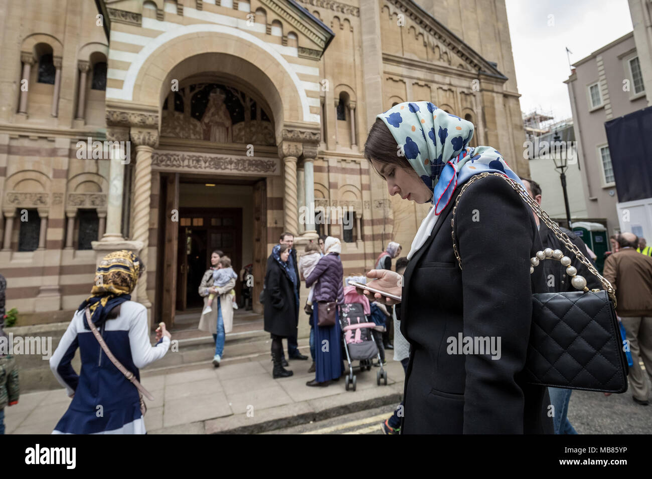 Russian Orthodox Easter celebrations and blessings at the Russian Church in Knightsbridge, London. Stock Photo