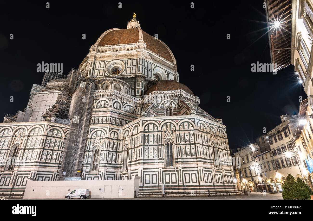 Florence's cathedral stands tall over the city with its magnificent Renaissance dome designed by Filippo Brunelleschi. Stock Photo