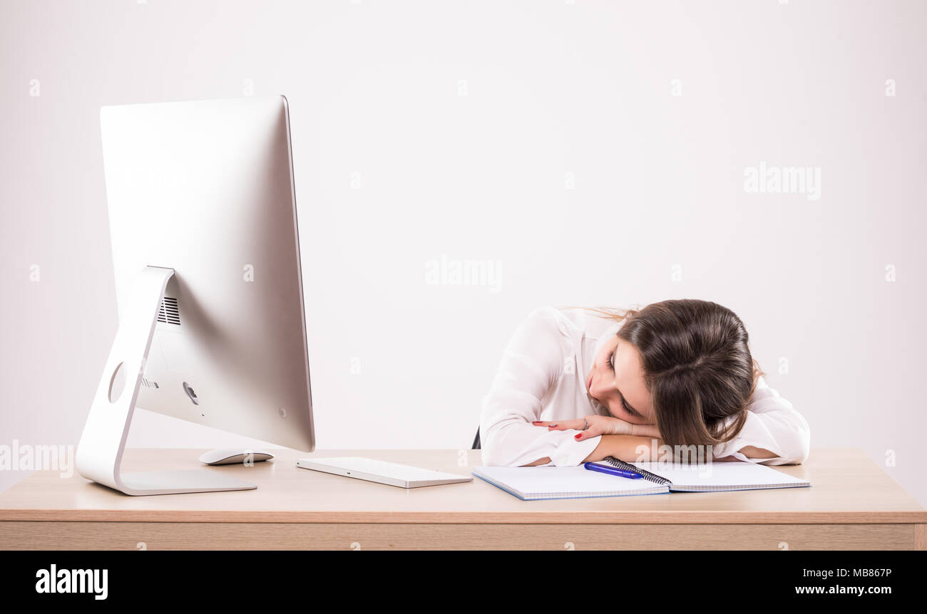 One Woman Tired Office Sleep Stock Photos One Woman Tired Office
