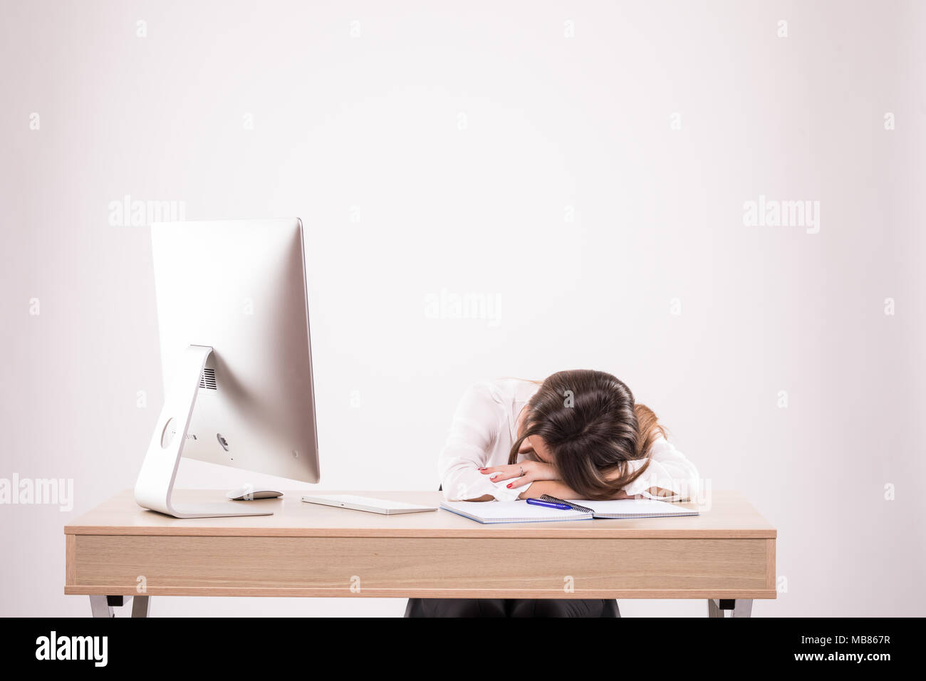 Tired Young Business Woman Sleeping Sitting At Your Desk Stock