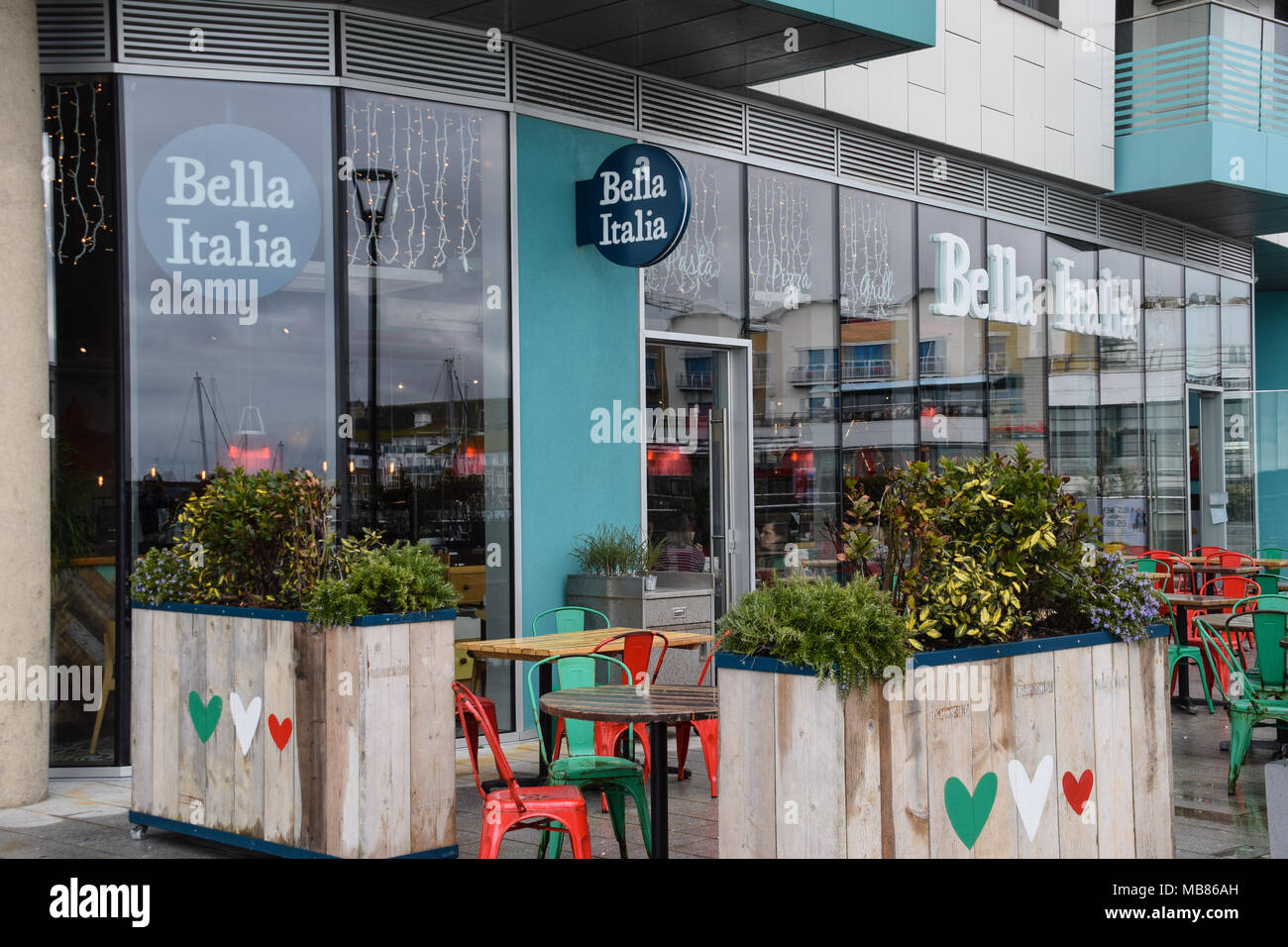 Brighton, United Kingdom - March 28 2018:   Frontage of Bella Italia Restaurant at Brighton Marina Stock Photo