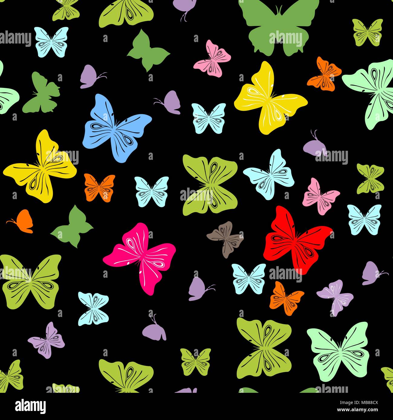Vector seamless colorful butterflies pattern. eps 10 . Black background Stock Vector