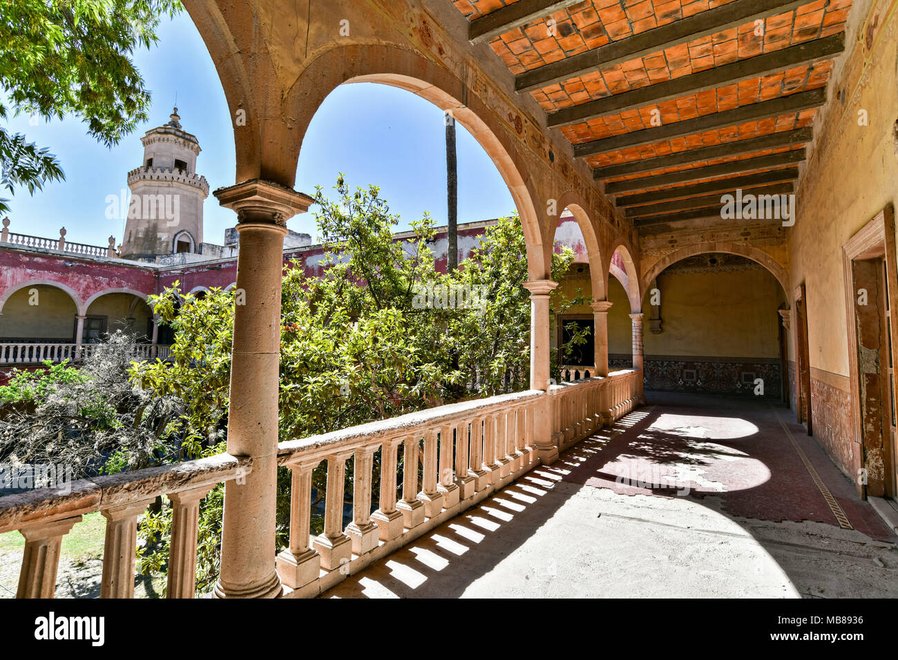 The derelict and crumbling Hacienda de Jaral de Berrio in Jaral de Berrios, Guanajuato, Mexico