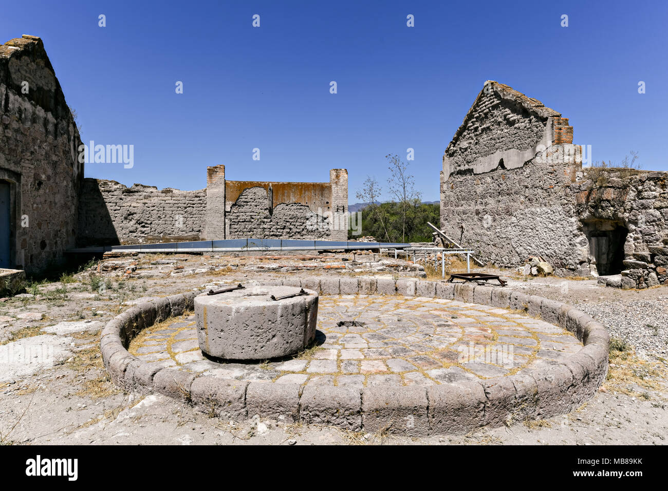 The ruins of a palenque for making Mezcal at the fading Hacienda de Jaral de Berrio in Jaral de