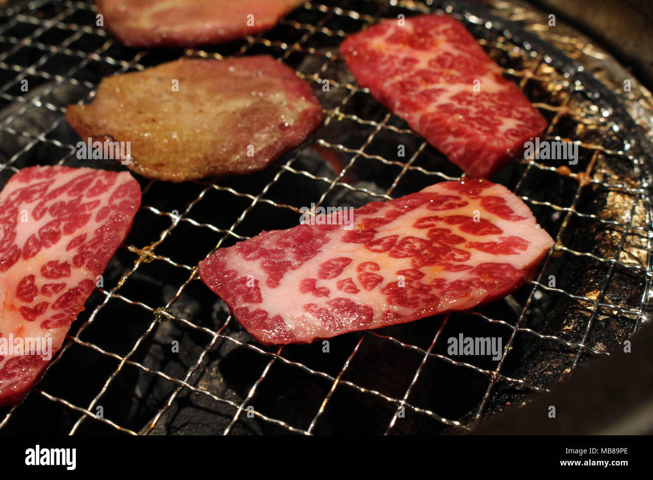 The food served at yakiniku (meaning "grilled meat" or "barbecue
