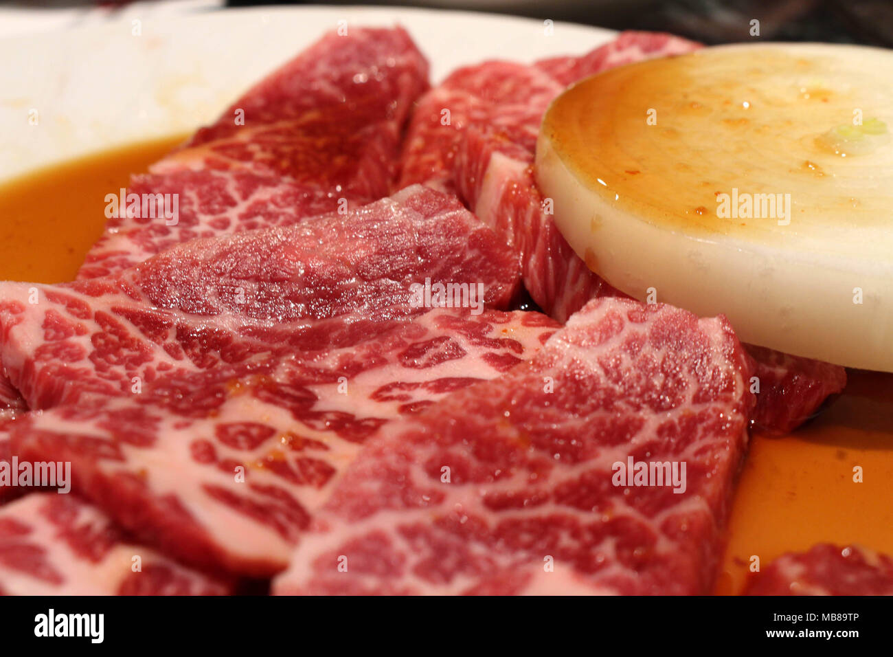 The food served at yakiniku (meaning "grilled meat" or "barbecue