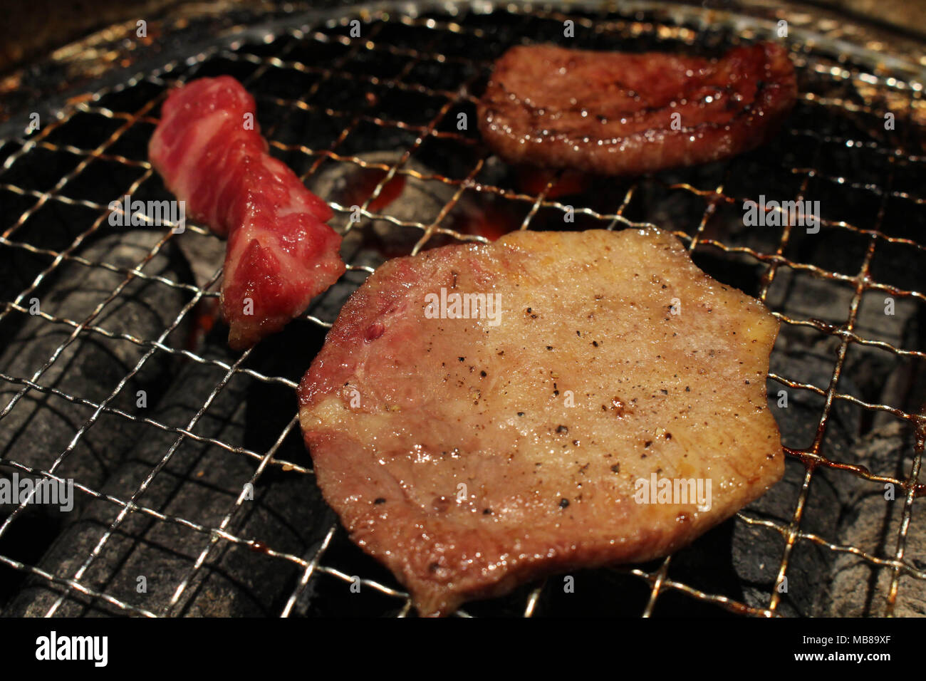 The food served at yakiniku (meaning "grilled meat" or "barbecue