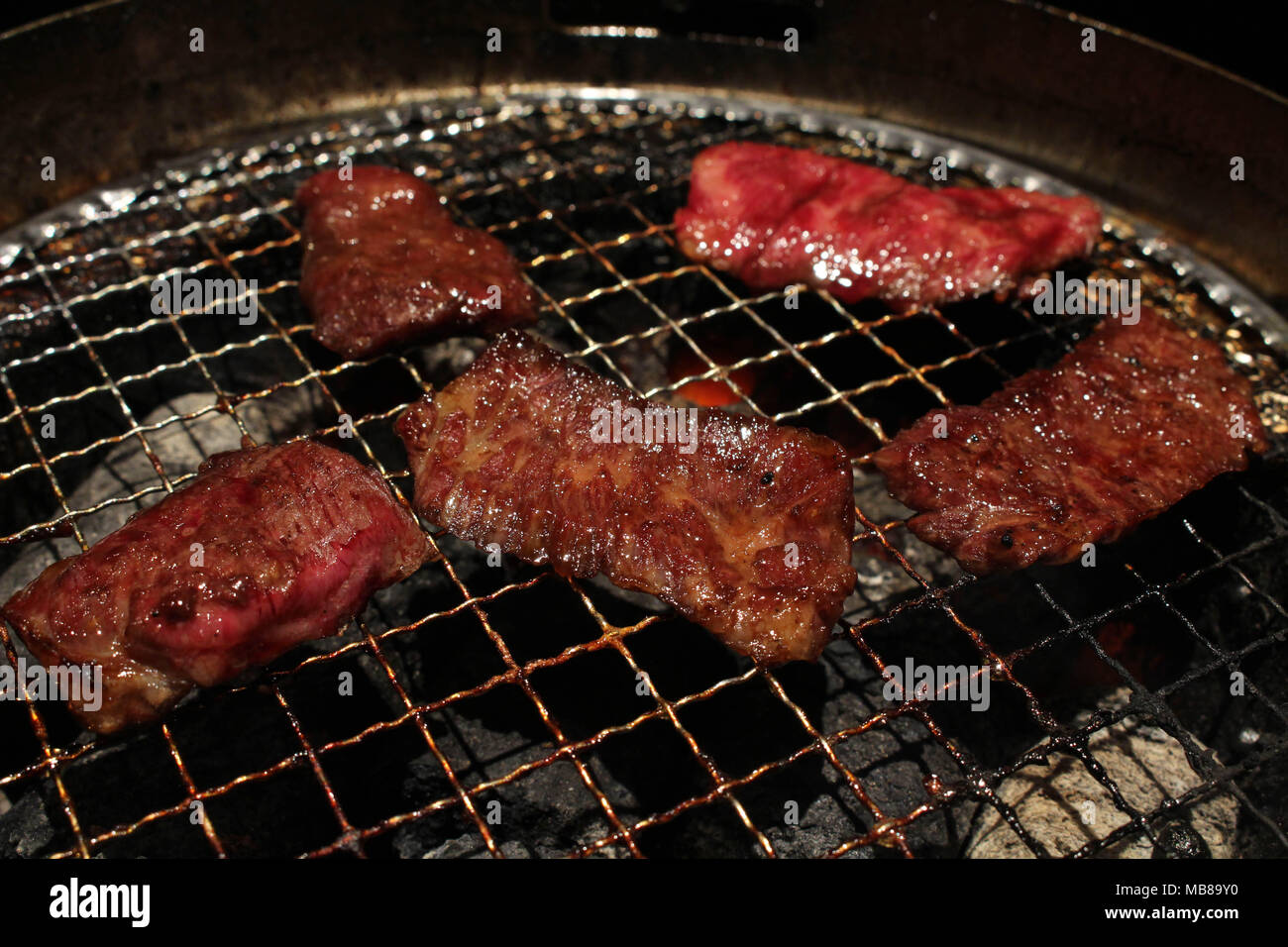 The food served at yakiniku (meaning "grilled meat" or "barbecue