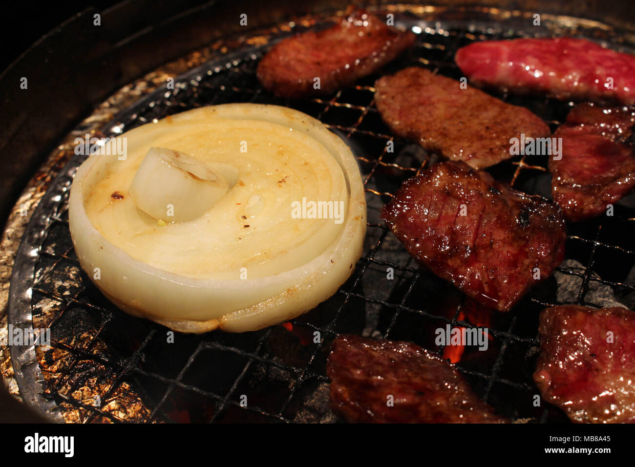 The food served at yakiniku (meaning "grilled meat" or "barbecue