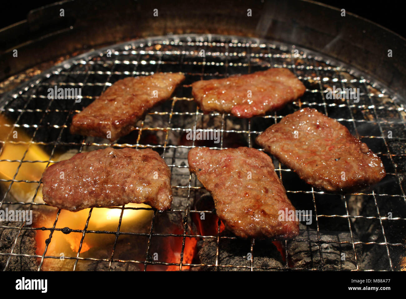 The food served at yakiniku (meaning "grilled meat" or "barbecue