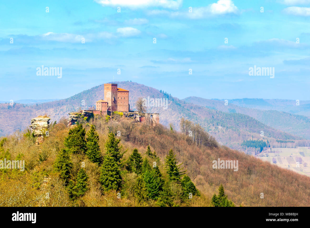 The castle Trifels over the village Annweiler in the palatine forest Stock Photo