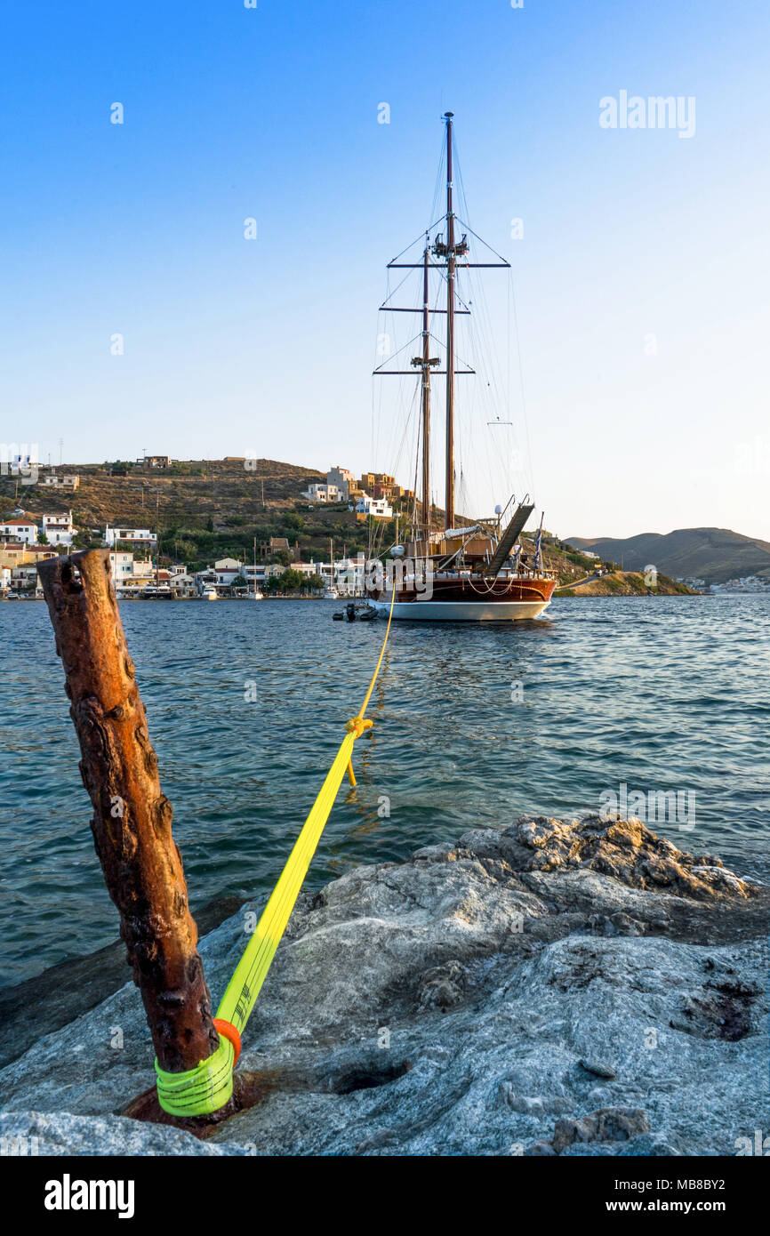 sailboat anchored in the rock, Kea island, Greece Stock Photo Alamy