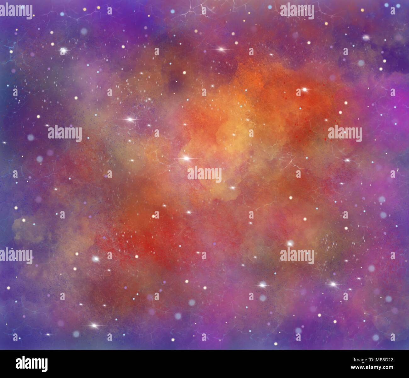 Red, purple and orange space illustration background with a shining bright white stars 2d raster high resolution Stock Photo