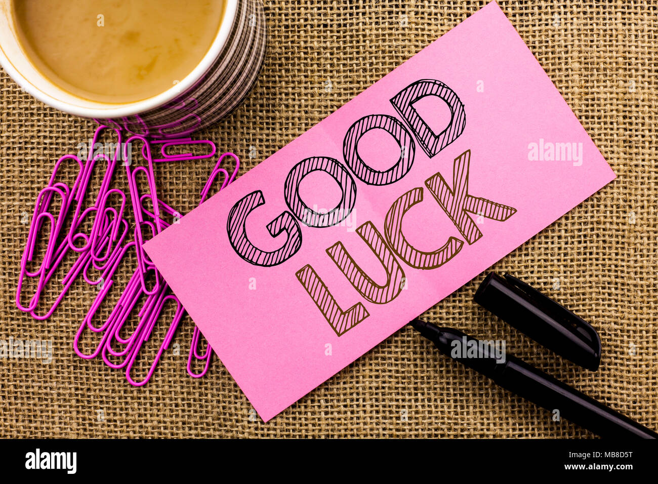 Handwriting Text Writing Good Luck Concept Meaning Lucky Greeting Wish Fortune Chance Success Feelings Blissful Written Pink Sticky Note Paper The Ju Stock Photo Alamy