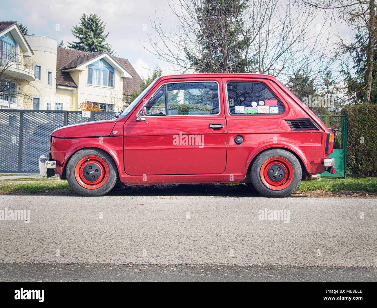 BRATISLAVA, SLOVAKIA-APRIL 2, 2018: Red Fiat 126 (or Polski Fiat 126p)  parked on the street Stock Photo - Alamy