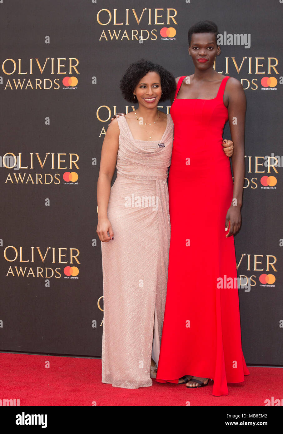 Sheila Atim (right) arriving for The Olivier Awards at the Royal Albert