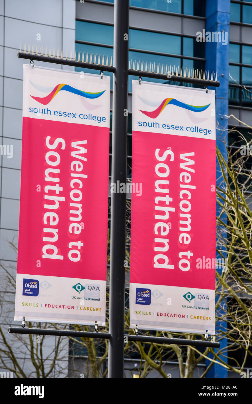 Welcome to Southend banners outside South Essex College, Southend on Sea, Essex, UK Stock Photo