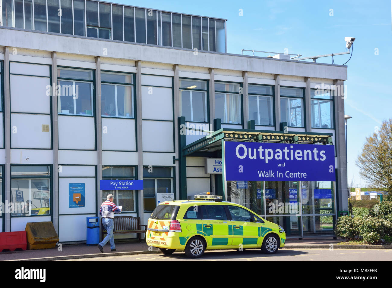 Outpatients and Walk in Centre at Ashford Hospital, Ashford and St. Peterâ€™s Hospitals NHS Trust, London Road, Ashford, Surrey, England, United Kingd Stock Photo