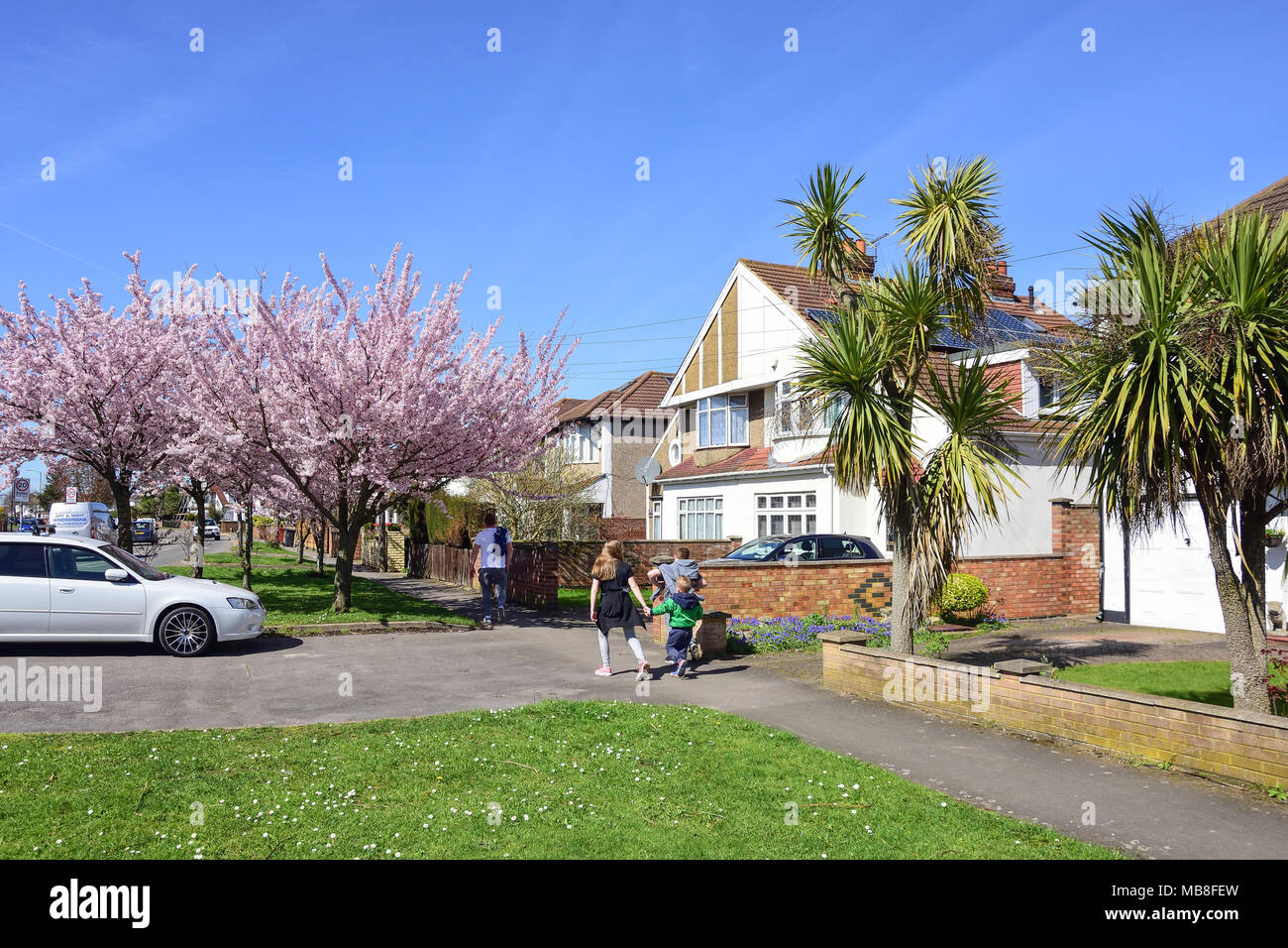 Street scene with semi-detached houses, Cippenham Lane, Slough, Berkshire, England, United Kingdom Stock Photo