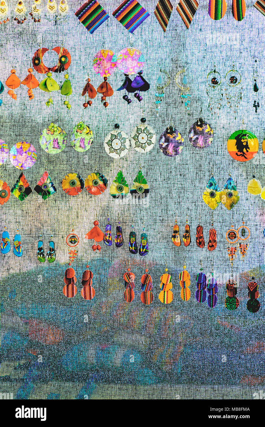 Aboriginal earrings for sale at the Tsuu T'ina Nation rodeo grounds and powwow in Bragg Creek (near Calgary) Alberta, Stock Photo