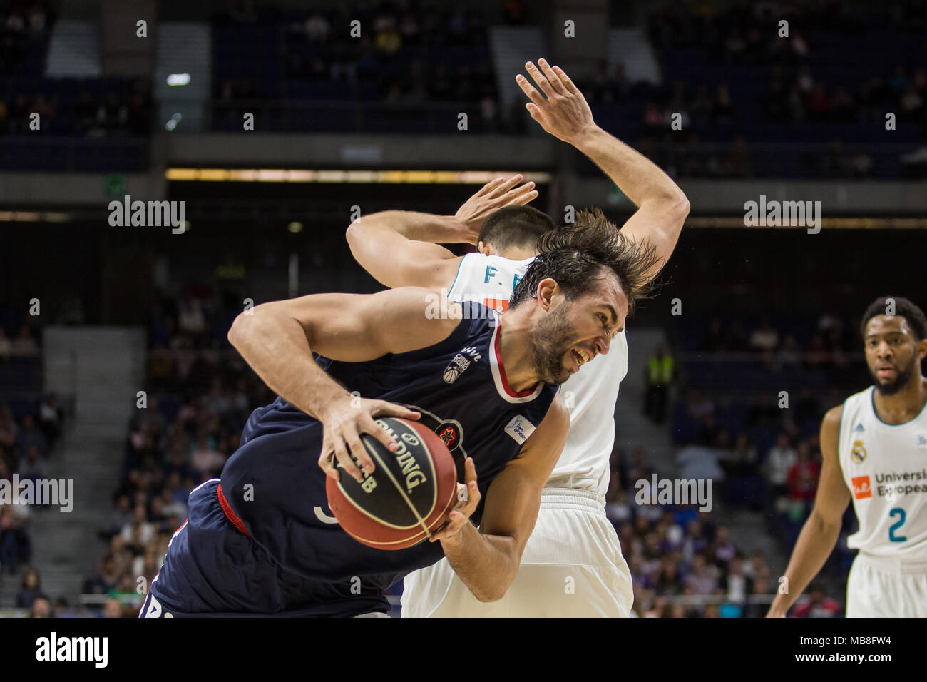 Madrid, Spain. 08th Apr, 2018. Nacho Llovet during Real Madrid victory over Monbus Obradoiroro (78 - 65) in Liga Endesa regular season game (day 26) celebrated in Madrid at Wizink Center. April 8th 2018. Credit: Juan Carlos García Mate/Pacific Press/Alamy Live News Stock Photo