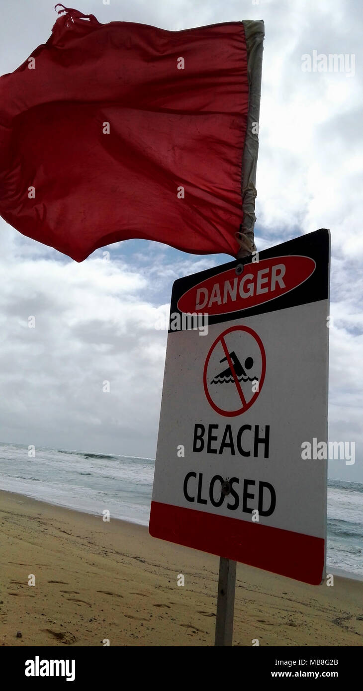 Beach closed warning sign Stock Photo