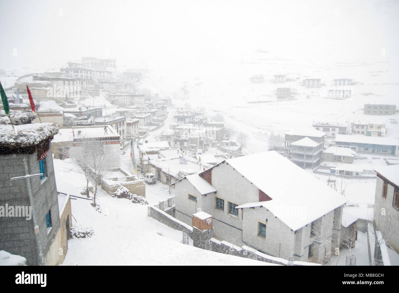 Kibber village in snow Stock Photo
