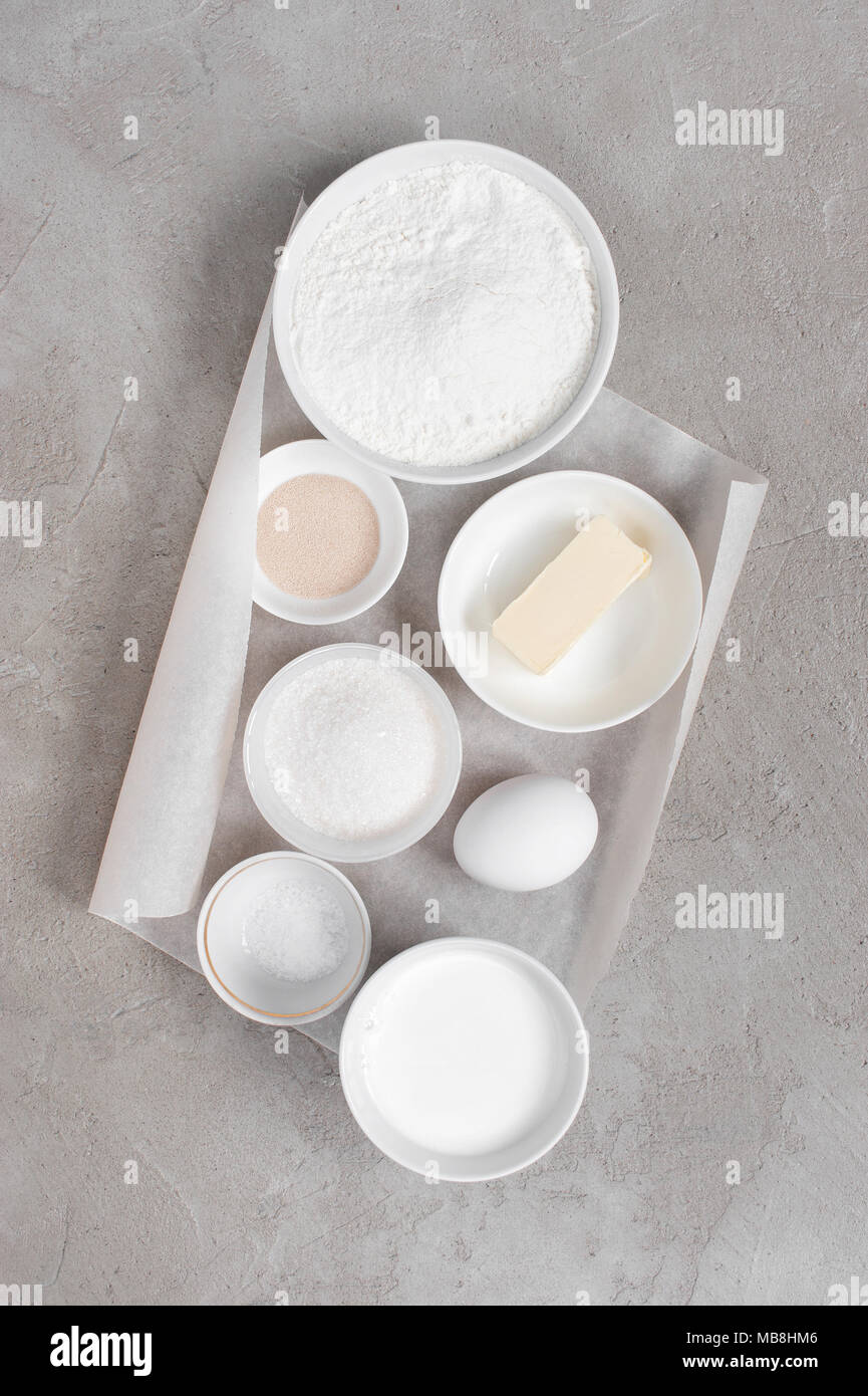 Ingredients for baking on the textured gray table. Top view Stock Photo