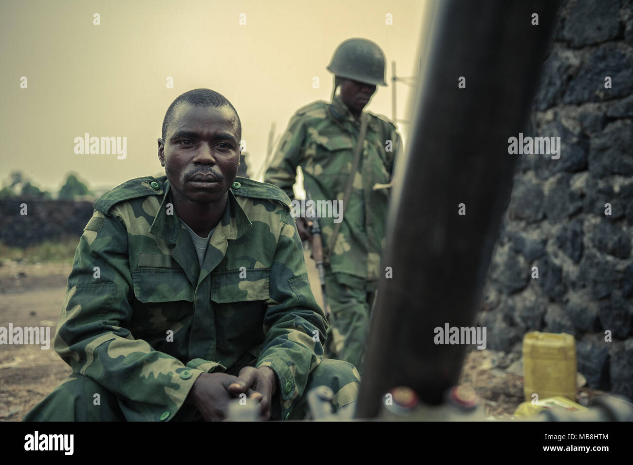 A DRC government soldier during operations against the Rwandan sponsored M23 militia Stock Photo