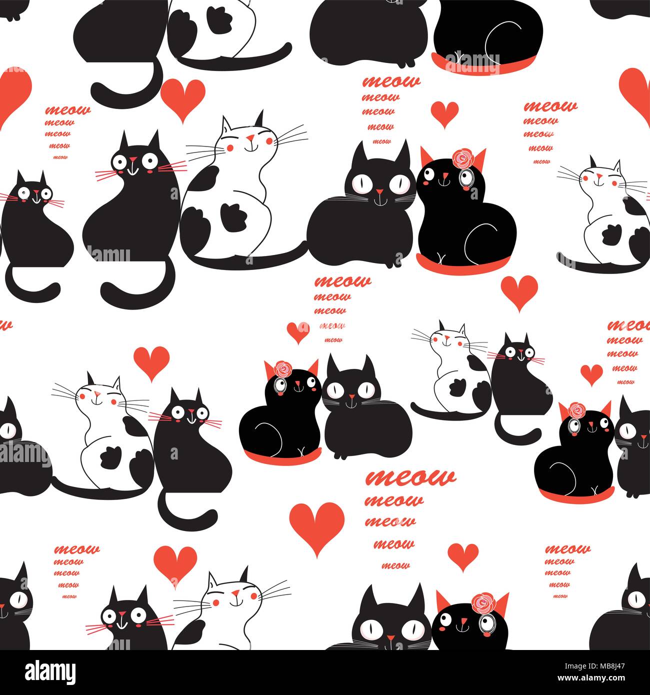 Cool Pattern Of Funny Loving Cats On A Light Background Stock Vector Image Art Alamy