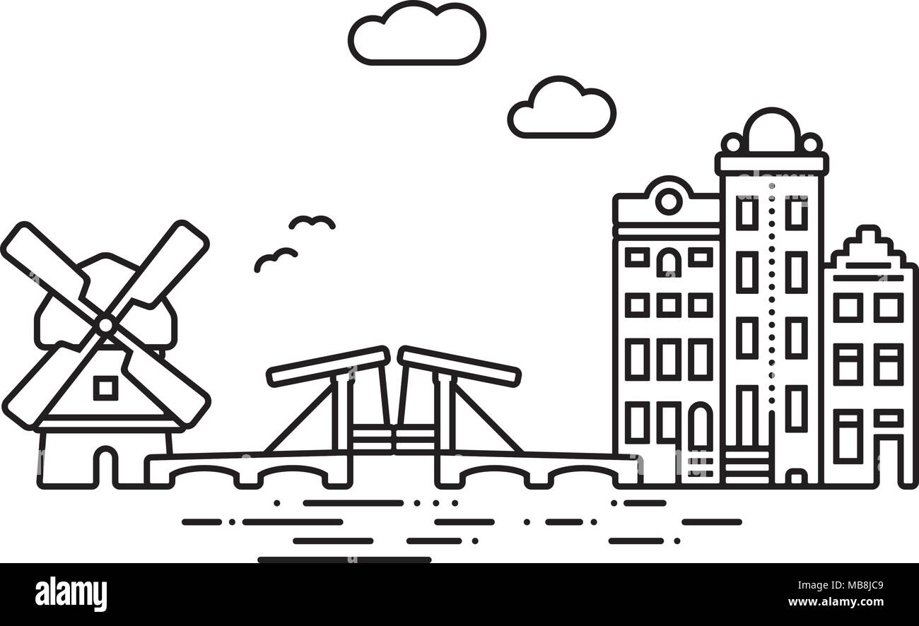 Line Icon Style Amsterdam City Vector Illustration Stock Vector Image Art Alamy